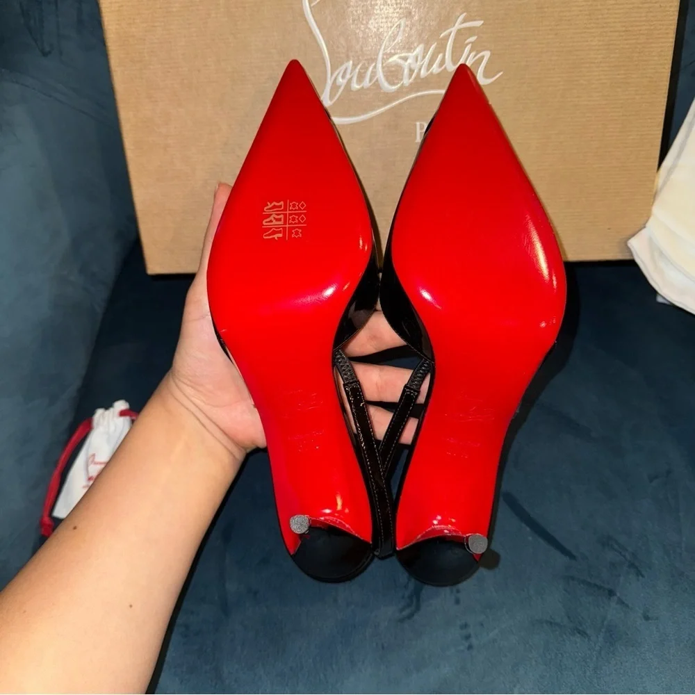 New Size 37.5 Christian Louboutin Posticha 80 leather and PVC slingback pumps